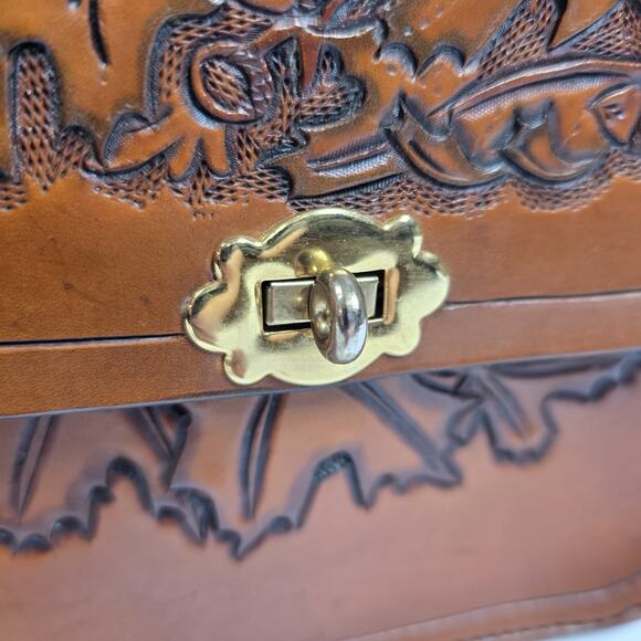 Western Hand Tooled Leather Purse Hippie Boho Embossed Shoulder Bag Western - Picture 6 of 16